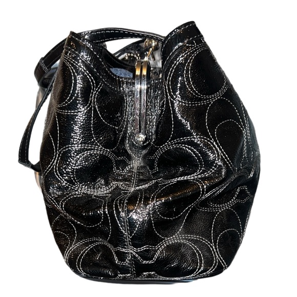 Coach 1941 Signature Black Patent Leather Large Glossy Kisslock Bag - Picture 7 of 16